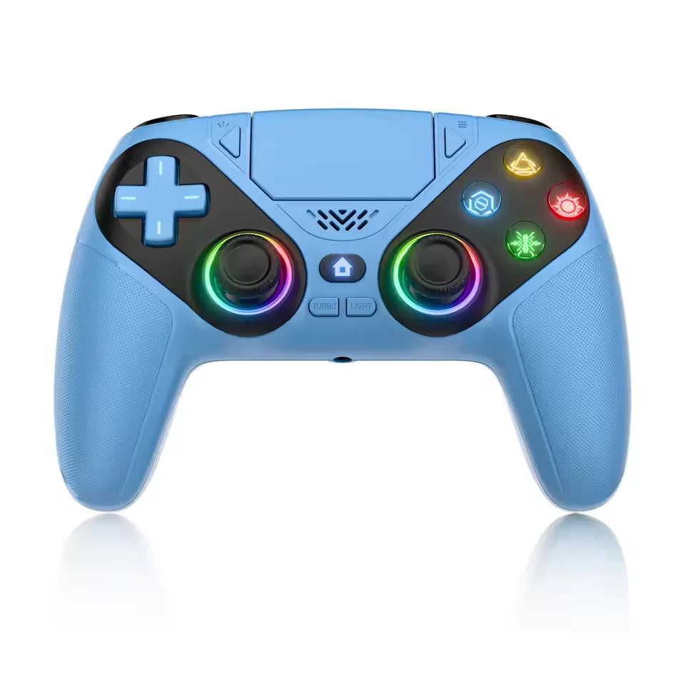Light blue RGB wireless gaming controller for PS5 and PC