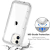 Clear Mil-Grade shockproof case for iPhone, featuring enhanced corners to protect the phone from drops.