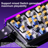 A close-up view of a magnetic switch mechanical keyboard featuring various colored switches and components.