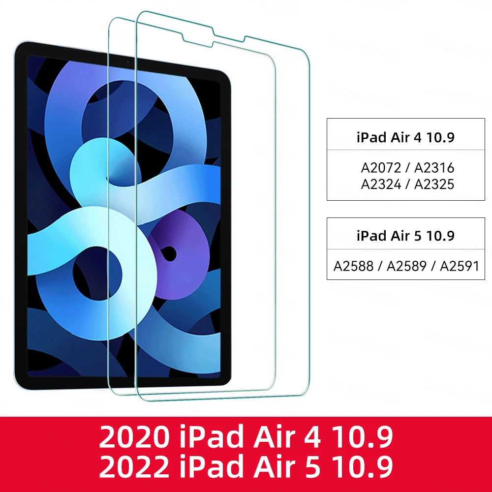 Tempered glass screen protectors for 2020 iPad Air 4 10.9 and 2022 iPad Air 5 10.9 models.