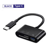 Black Type-C card reader adapter cable and connector.
