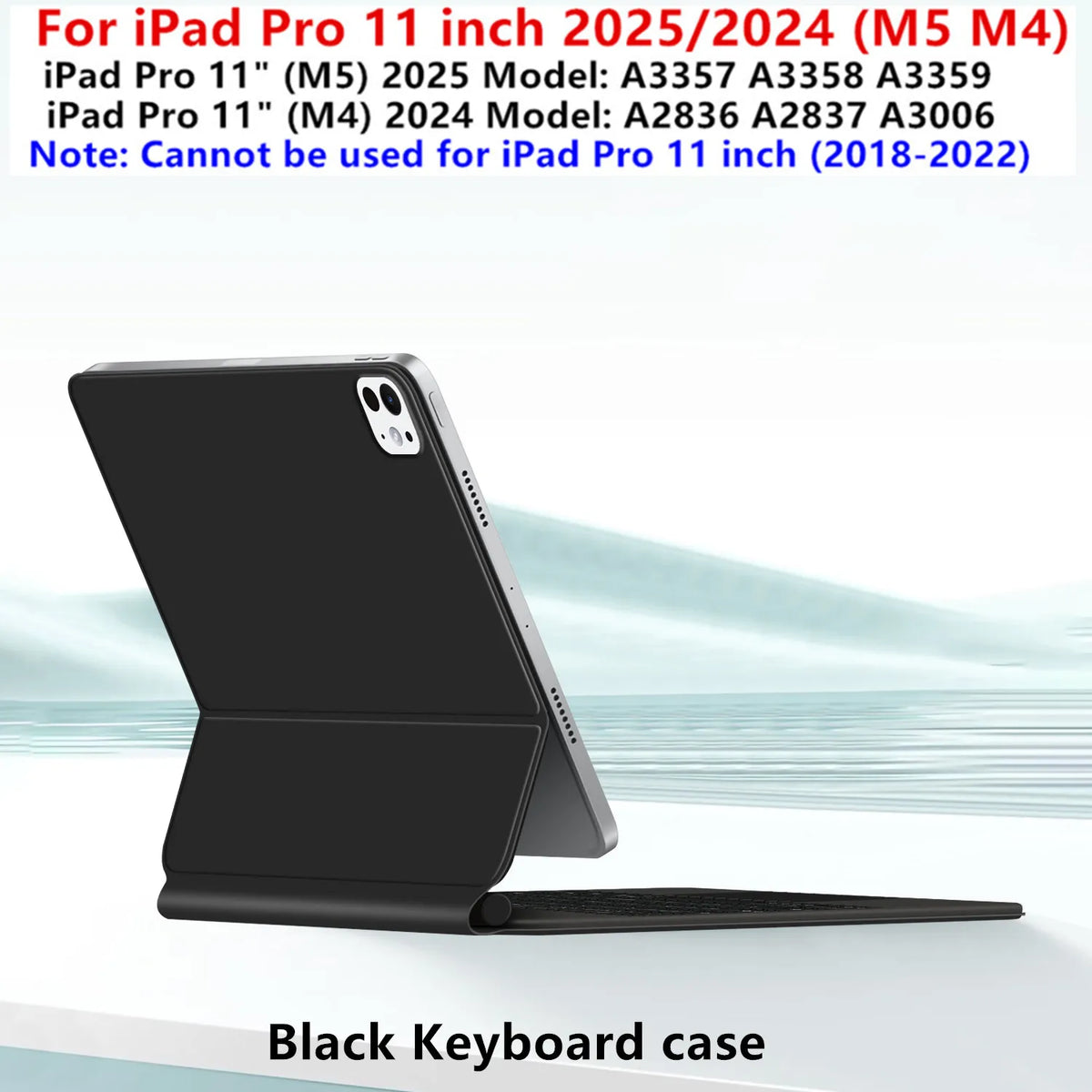Black keyboard case for an iPad Pro, shown in a profile view.