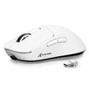 A white Attack Shark wireless gaming mouse with a detachable USB receiver is shown on a white background.