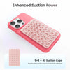 Funda de teléfono rosa con múltiples ventosas para mejor agarre y montaje.