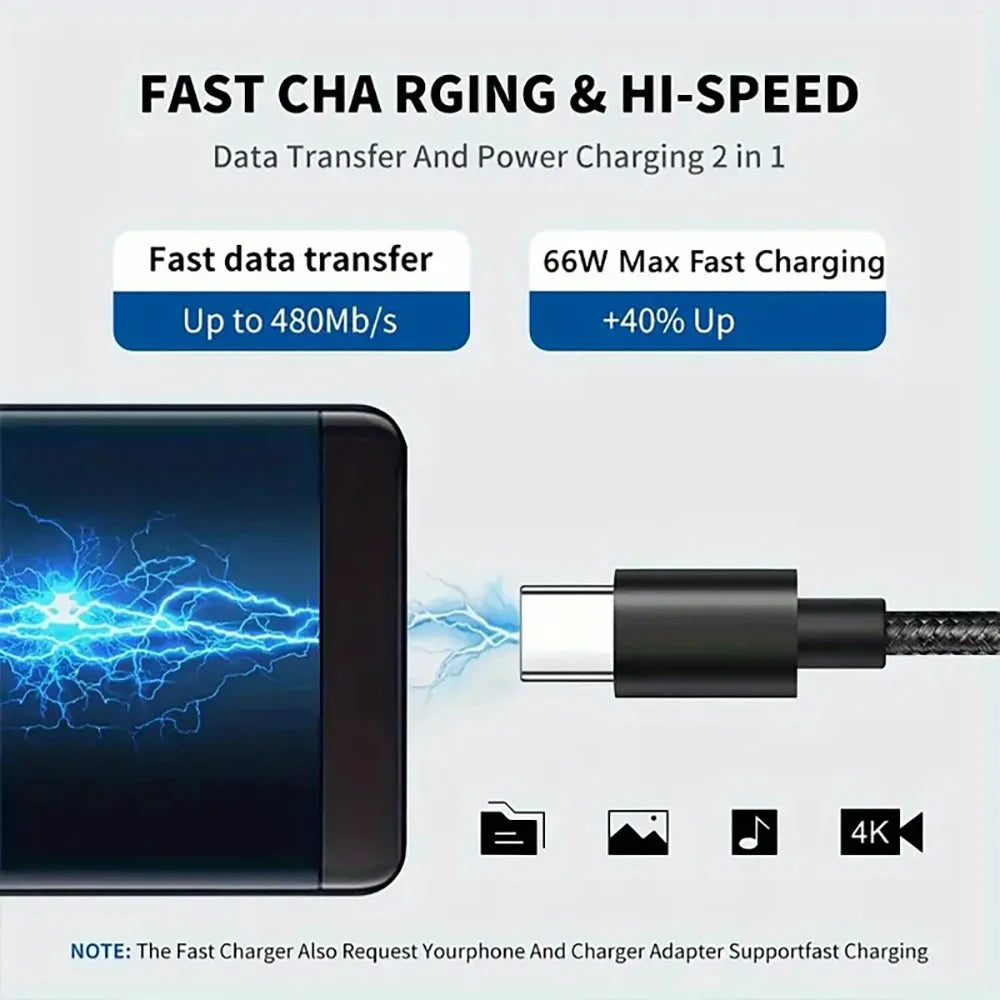 A close-up of a black electronic device connected to a charging cable, demonstrating fast data transfer and power charging ca