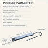 A silver aluminum alloy 10-in-1 Type-C docking station with various ports and a flexible cable.