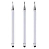 Tres bolígrafos stylus capacitivos blancos de pie uno al lado del otro