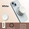 White 360 degree magnetic phone grip stand with silicone cover shown on a smartphone.