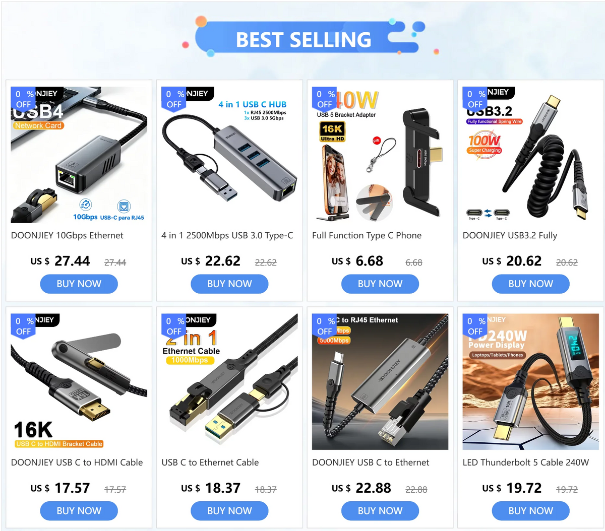 مجموعة محولات وكابلات من USB-C إلى إيثرنت لتلبية احتياجات الاتصال المختلفة.