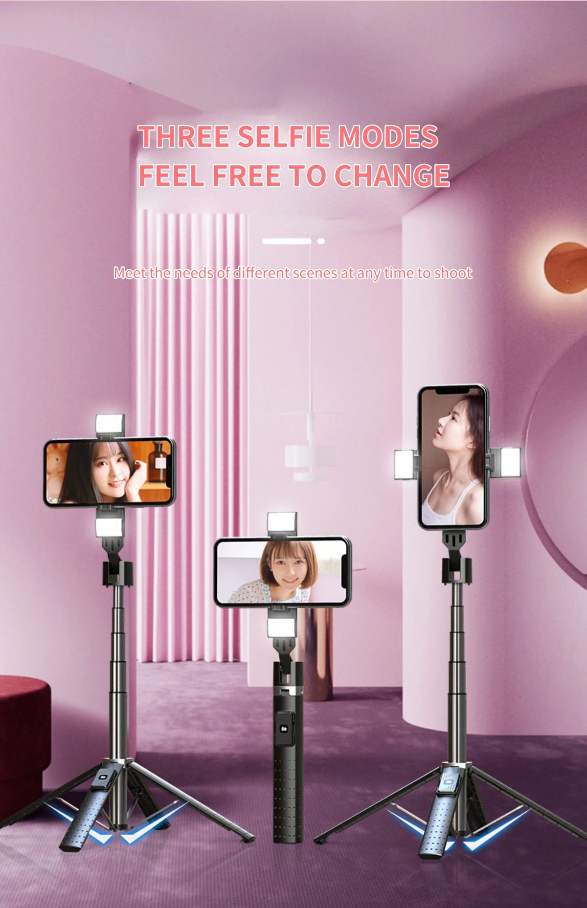 Three selfie modes feel free to change Bluetooth selfie stick tripods for phone photography