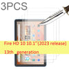 Three tempered glass screen protectors for the Fire HD 10 tablet, shown next to a knife.