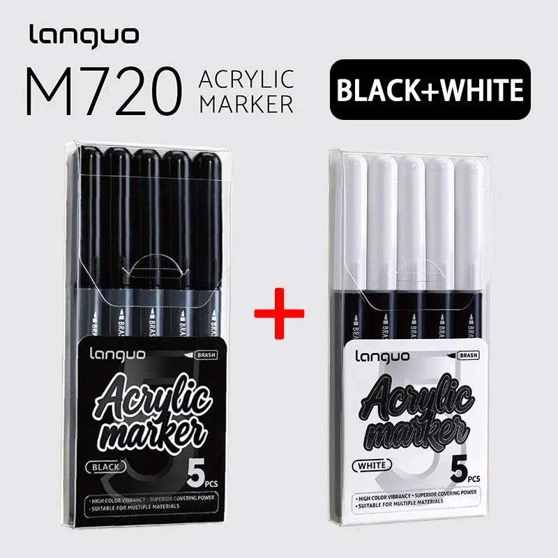 Languo M720 black and white acrylic marker set with 5 pens for various materials