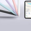 A black precision stylus pen is shown alongside a light-colored Apple iPad displaying a map application.
