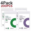 A pack of four transparent protective card sleeves with 200 pieces total, featuring a green and purple color scheme.