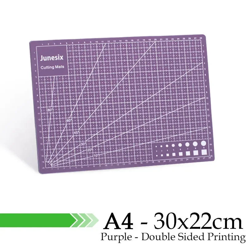 Purple A4 cutting mat with grid guides for double-sided printing