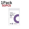One pack of 50 transparent protective card sleeves in purple.