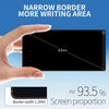 A hand holds a black 6.5-inch LCD writing tablet demonstrating its narrow border and screen proportion.