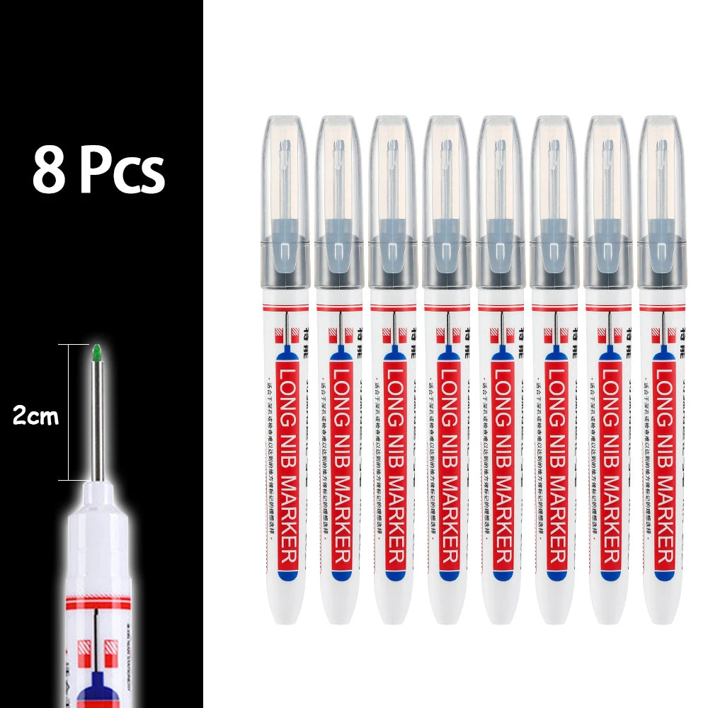 Eight precision waterproof marking pens in various colors and tips for woodworking and crafts