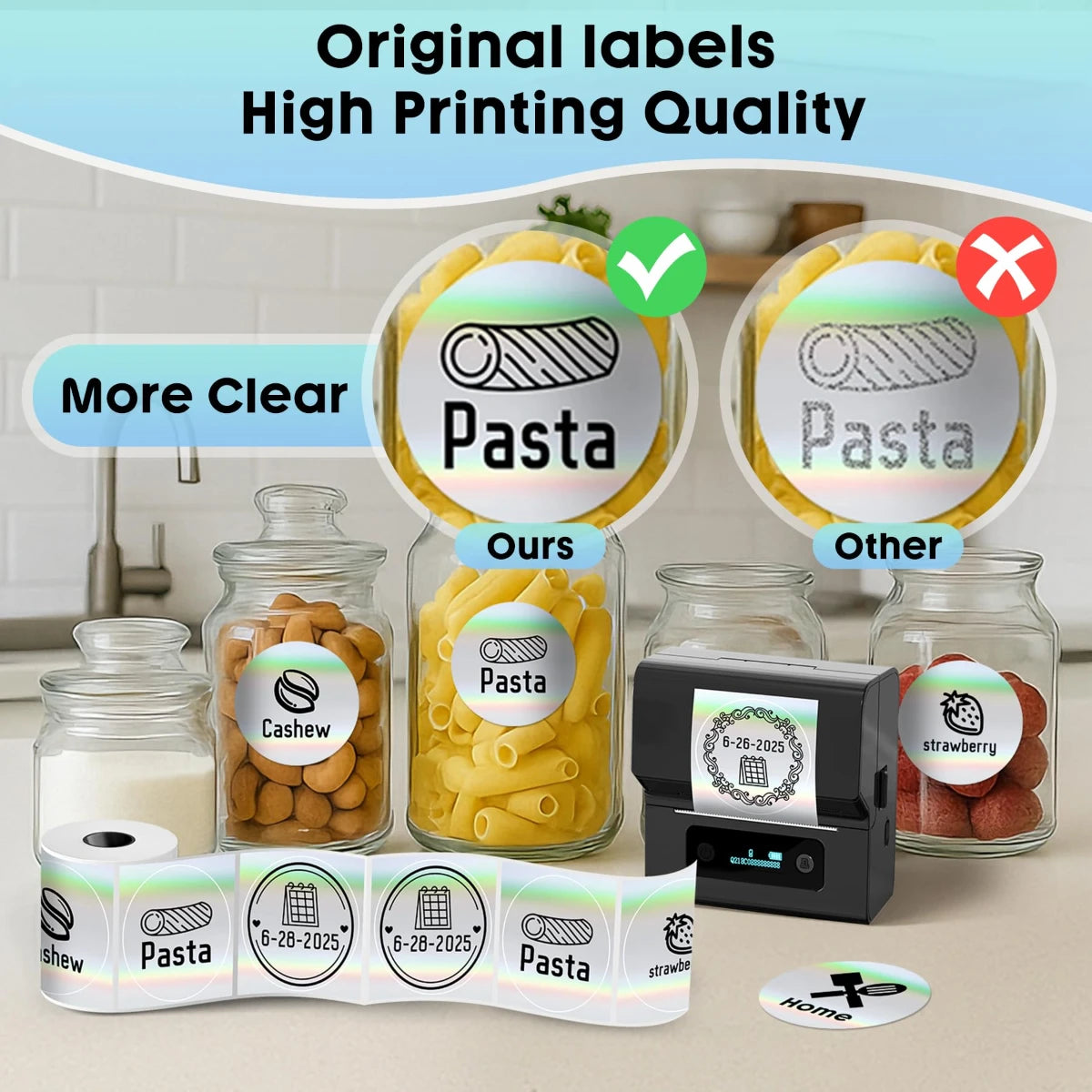 Round thermal sticker labels for pasta and strawberry products with high printing quality