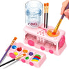 A pink plastic set containing paint brushes and a glass bottle for professional paint brush cleaning.