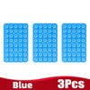 Three blue silicone suction cup phone holders arranged side by side.