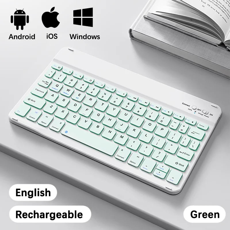 Grilleswireless Bluetooth-Tastatur neben Symbolen für Android, iOS und Windows