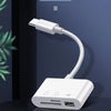 A white OTG converter with a Type-C interface and a flexible cable, shown against a dark background.
