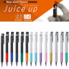 A set of Pilot Juice Up water-based pigment gel pens in various colors and sizes, shown against an orange background.