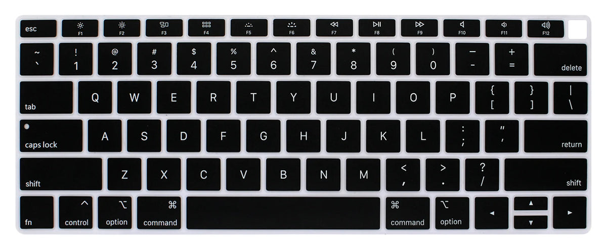 A black silicone keyboard cover designed for use with MacBook Air and MacBook Pro.