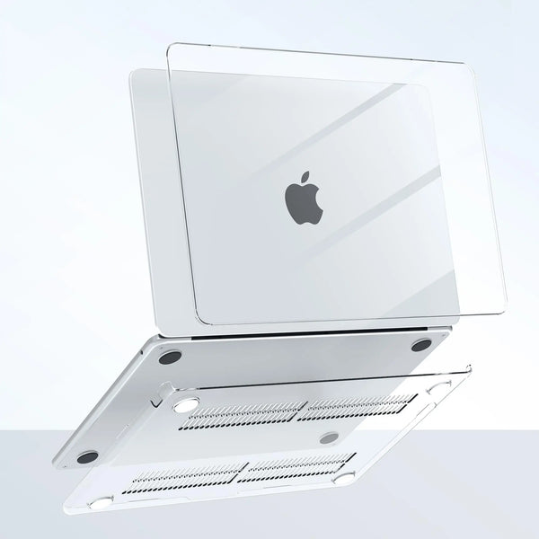 A silver protective case is shown with a closed MacBook laptop resting on top of it.