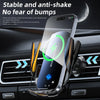 A wireless phone mount is shown being used in a car, demonstrating its stable and anti-shake features.