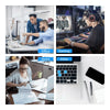 Collage von Menschen, die einen Computer nutzen, spielen, von zu Hause arbeiten und in einem Büro sind.