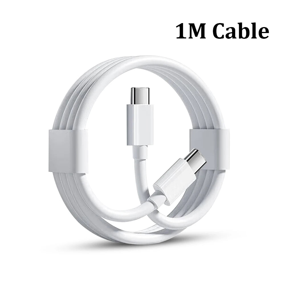 A white 1M cable coiled and shown with its connector end.