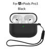Black AirPods Pro 3 case with silicone protective cover and charging cable.