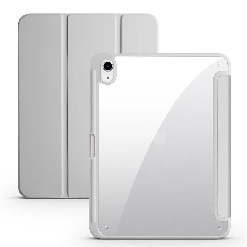 A white premium protective case for an Apple iPad is shown next to its matching cover.