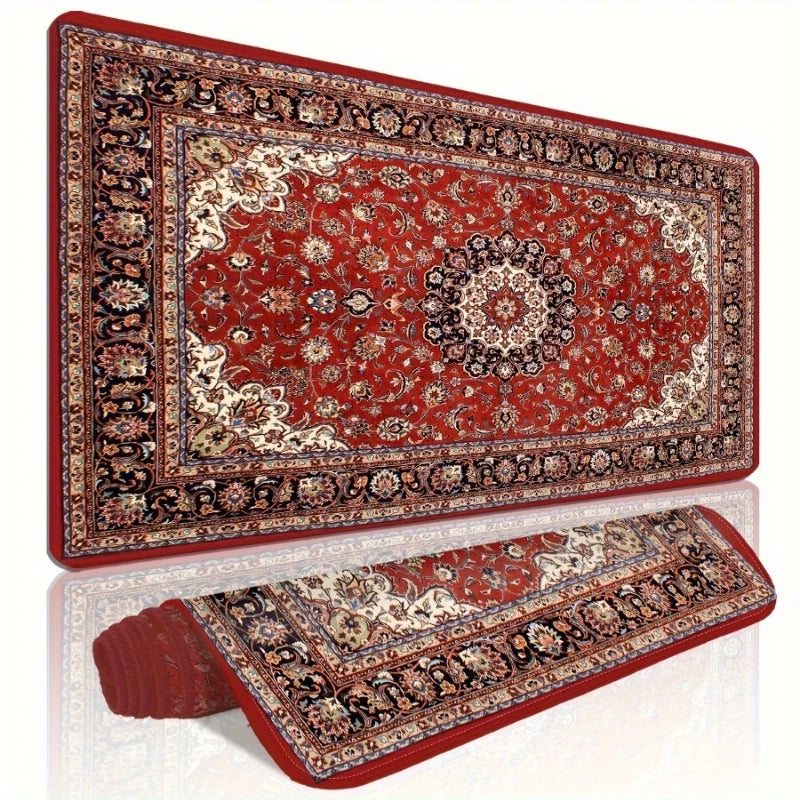 Vintage Persian rug design gaming mouse pad with a non-slip rubber base