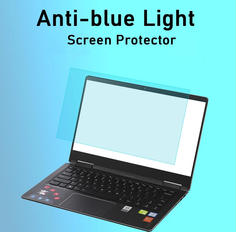 A laptop screen with a clear anti-blue light screen protector applied to the display.