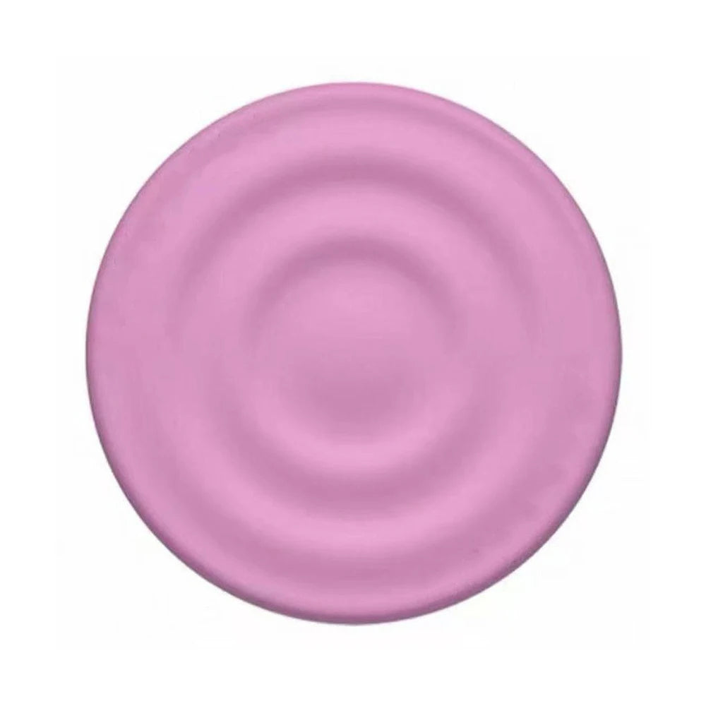 A round, mauve silicone ripple grip magnetic phone stand.