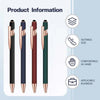 A set of four metal stylus pens in various colors, demonstrating different sizes and features.