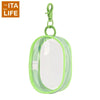 A clear plastic mini bag with a green silicone strap and a light green keychain loop.