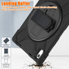 A black silicone shockproof case designed to protect a tablet, showing corner cushioning and impact resistance.