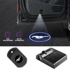 A pair of LED car door welcome lights, one in a round shape and one rectangular, demonstrating their bright light projection.