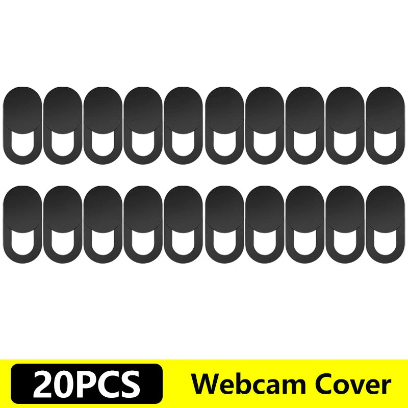 A set of twenty black privacy lens protectors for webcams