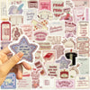 A hand holds a pack of cartoon bookish aesthetic graffiti stickers featuring various literary and reading-themed phrases.