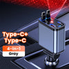 Grauer Type-C+ Type-C 4-in-1 ausziehbarer Auto-Ladegerät mit USB-C und PD Schnellladkabeln
