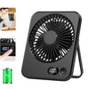 A black portable folding USB fan with a power bank battery and a circular grille for airflow.