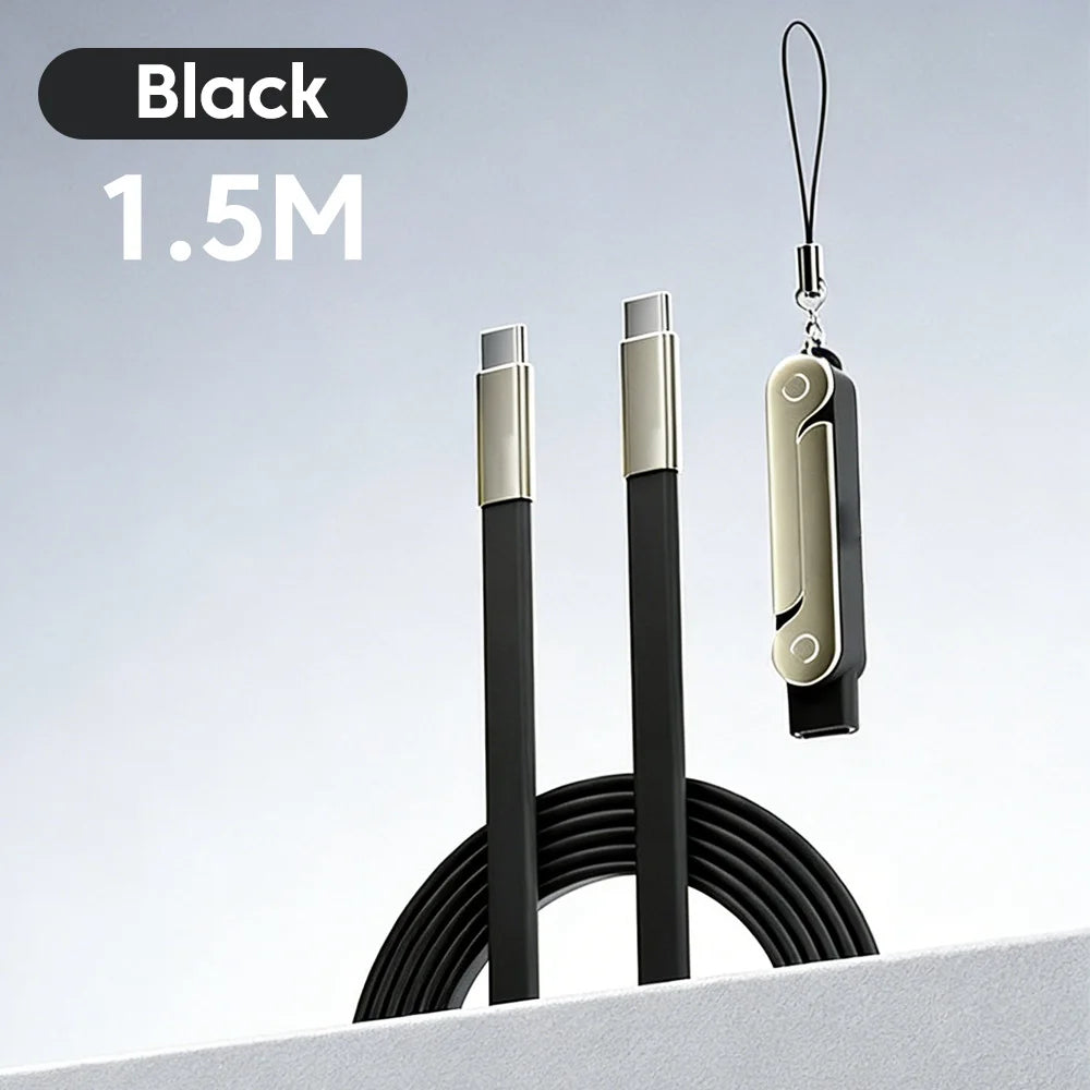 Black 1.5M fast charging USB-C to USB-C adapter and phone stand with a coiled cable