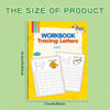 Gelbes Arbeitsbuch „Workbook Tracing Letters ABC“ mit Übungsseite für Buchstaben wie ff und dd.