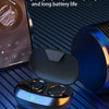 A pair of blue and black ear hooks with a microphone are shown next to a smartphone, demonstrating an ear mounted design.
