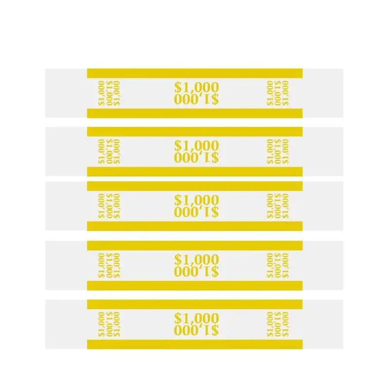 A graphic showing a stack of yellow money straps with various dollar amounts labeled on them.